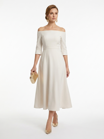 LadyLuxury | Elegant High-Waist A-Line Maxi Dress - Long Sleeve Crew Neck