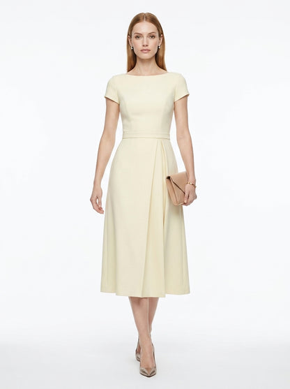 LadyLuxury | Sculptural A-Line Midi Dress - Elegant High-Waist Pleated Formal Gown