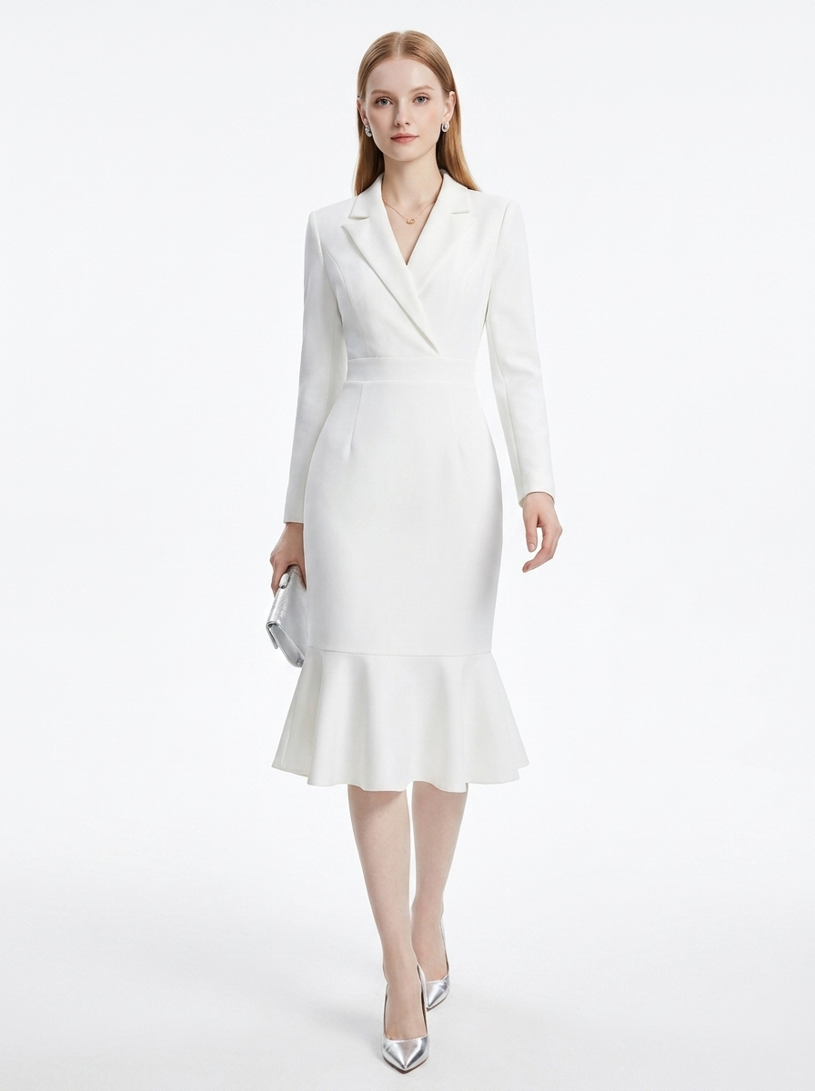 LadyLuxury | Architectural Tailored Blazer Midi Dress with Mermaid Hem