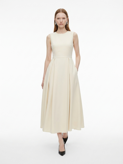 LadyLuxury | Sculptural Pleated Sleeveless A-Line Midi Dress