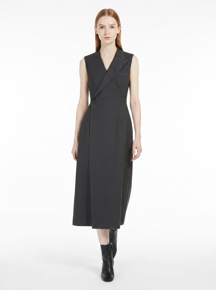 LadyLuxury | Asymmetrical Tailored Midi Dress - Structured Sleeveless A-Line Dress