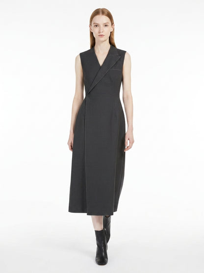 LadyLuxury | Asymmetrical Tailored Midi Dress - Structured Sleeveless A-Line Dress