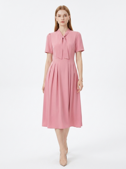 LadyLuxury | Elegant V-Neck Midi Dress with Bow Detail – Modern Romantic Summer Party A-Line Dress