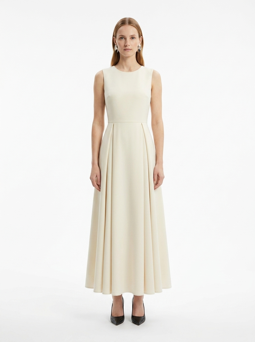 LadyLuxury | Sculptural Pleated Sleeveless A-Line Midi Dress
