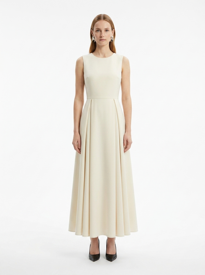 LadyLuxury | Sculptural Pleated Sleeveless A-Line Midi Dress