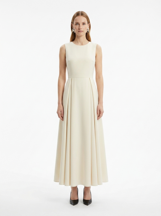 LadyLuxury | Sculptural Pleated Sleeveless A-Line Midi Dress