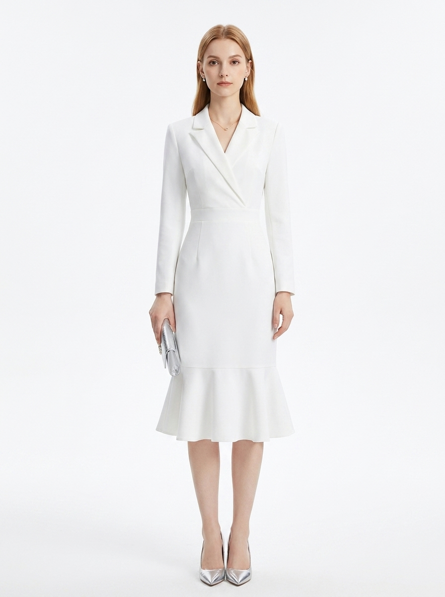 LadyLuxury | Architectural Tailored Blazer Midi Dress with Mermaid Hem