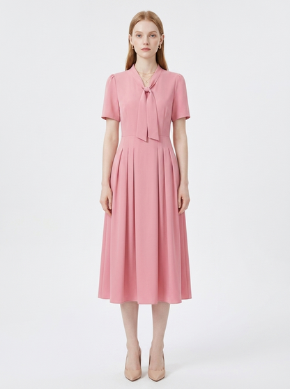 LadyLuxury | Elegant V-Neck Midi Dress with Bow Detail – Modern Romantic Summer Party A-Line Dress