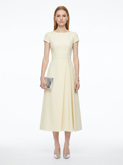 LadyLuxury | Sculptural A-Line Midi Dress - Elegant High-Waist Pleated Formal Gown