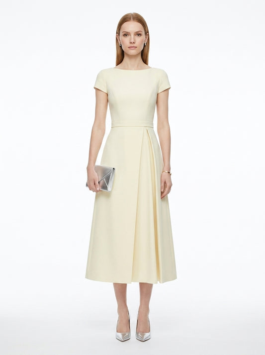 LadyLuxury | Sculptural A-Line Midi Dress - Elegant High-Waist Pleated Formal Gown