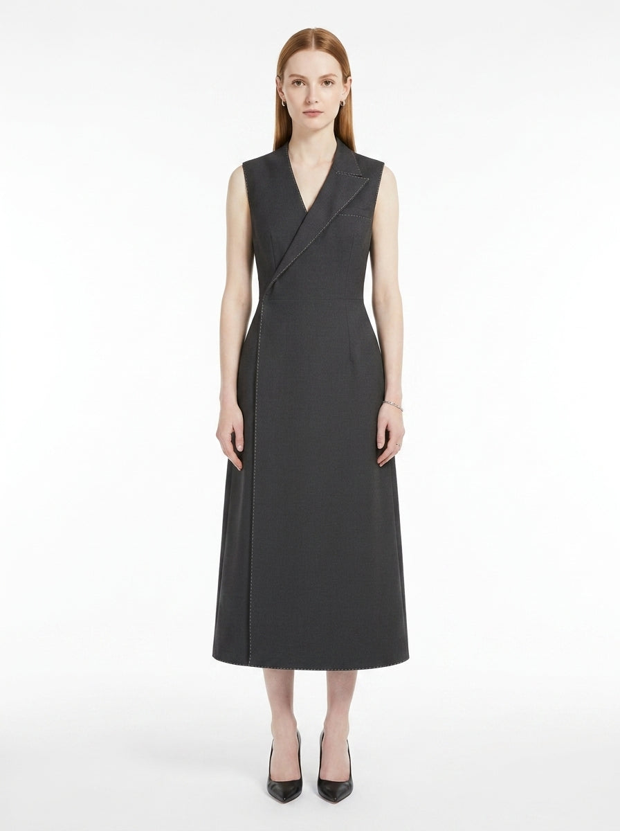 LadyLuxury | Asymmetrical Tailored Midi Dress - Structured Sleeveless A-Line Dress
