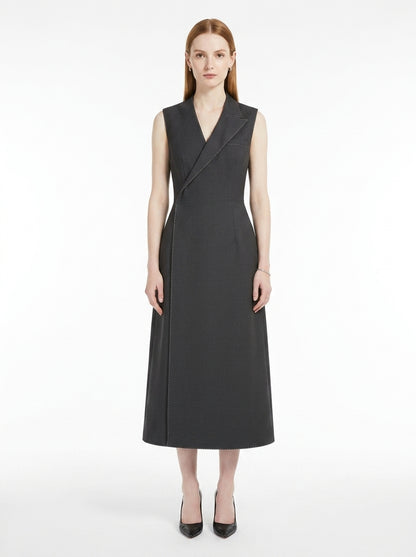 LadyLuxury | Asymmetrical Tailored Midi Dress - Structured Sleeveless A-Line Dress