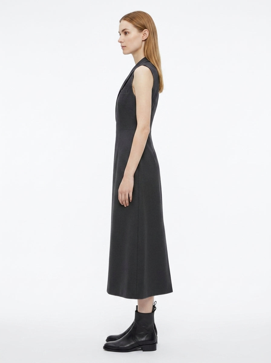 LadyLuxury | Asymmetrical Tailored Midi Dress - Structured Sleeveless A-Line Dress