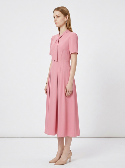 LadyLuxury | Elegant V-Neck Midi Dress with Bow Detail – Modern Romantic Summer Party A-Line Dress