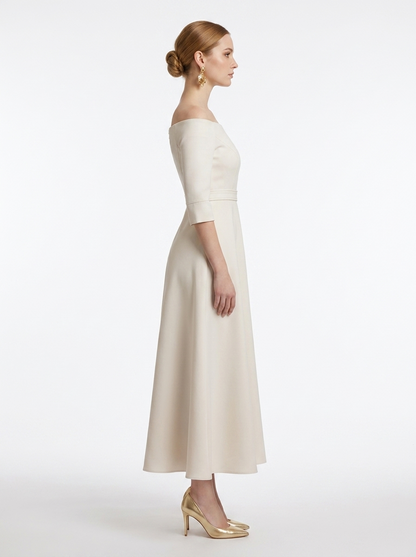 LadyLuxury | Elegant High-Waist A-Line Maxi Dress - Long Sleeve Crew Neck
