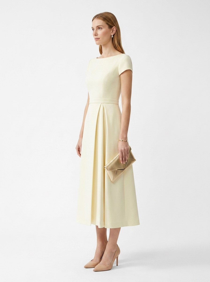 LadyLuxury | Sculptural A-Line Midi Dress - Elegant High-Waist Pleated Formal Gown