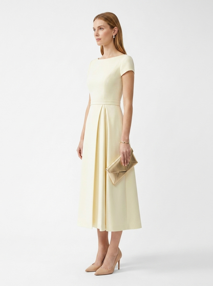 LadyLuxury | Sculptural A-Line Midi Dress - Elegant High-Waist Pleated Formal Gown