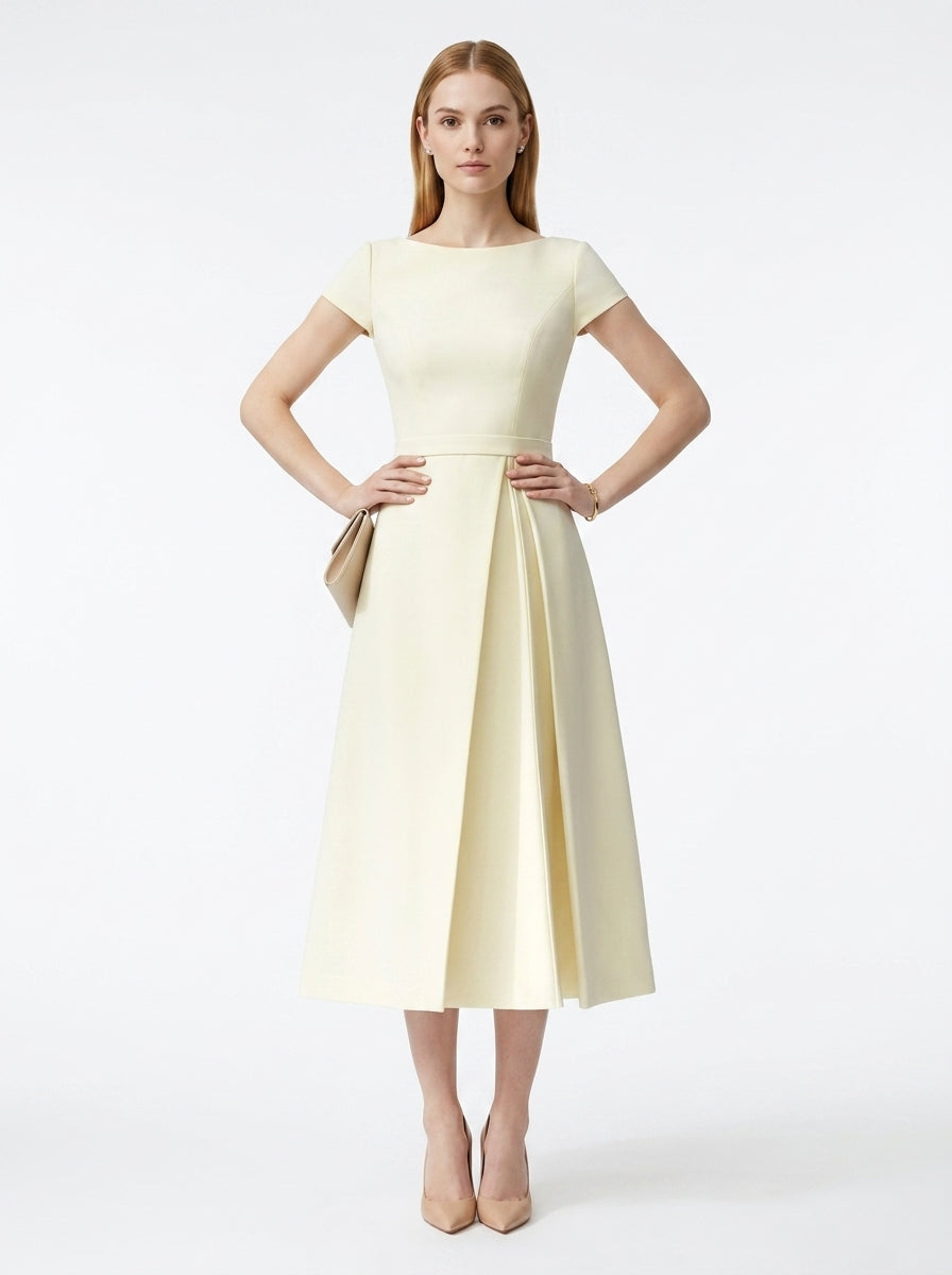 LadyLuxury | Sculptural A-Line Midi Dress - Elegant High-Waist Pleated Formal Gown