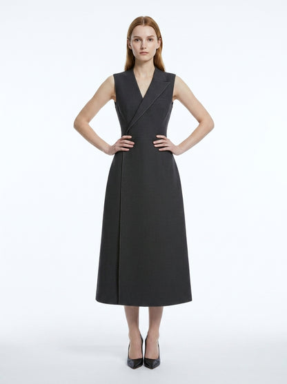 LadyLuxury | Asymmetrical Tailored Midi Dress - Structured Sleeveless A-Line Dress