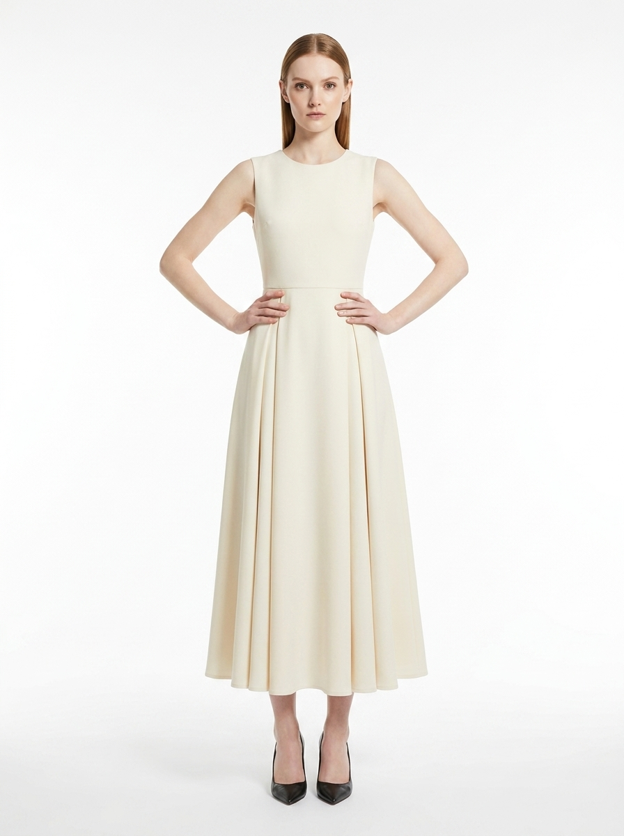 LadyLuxury | Sculptural Pleated Sleeveless A-Line Midi Dress