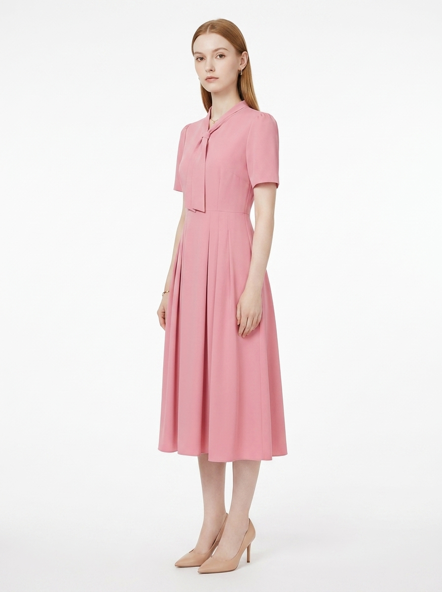 LadyLuxury | Elegant V-Neck Midi Dress with Bow Detail – Modern Romantic Summer Party A-Line Dress