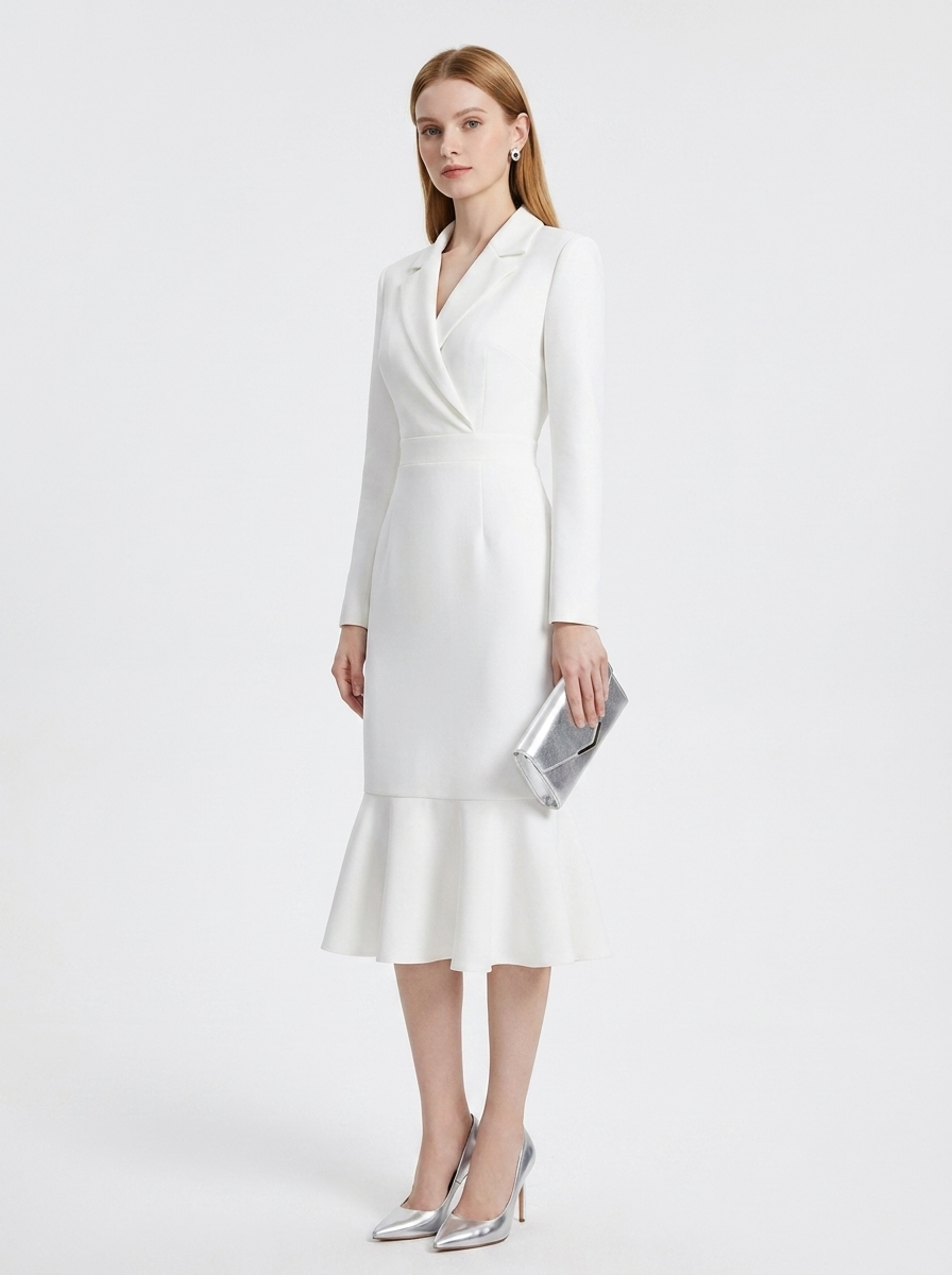 LadyLuxury | Architectural Tailored Blazer Midi Dress with Mermaid Hem