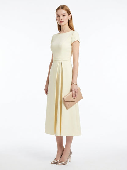 LadyLuxury | Sculptural A-Line Midi Dress - Elegant High-Waist Pleated Formal Gown