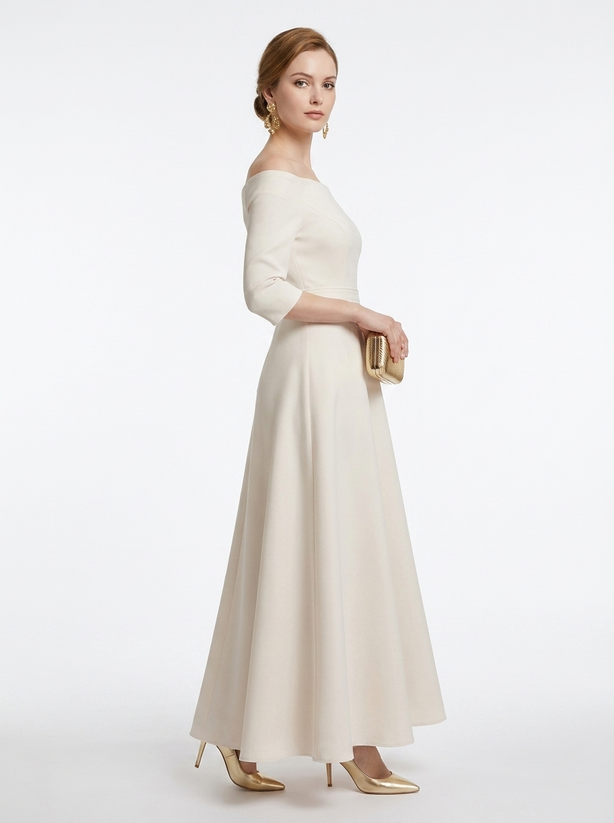 LadyLuxury | Elegant High-Waist A-Line Maxi Dress - Long Sleeve Crew Neck