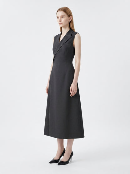 LadyLuxury | Asymmetrical Tailored Midi Dress - Structured Sleeveless A-Line Dress