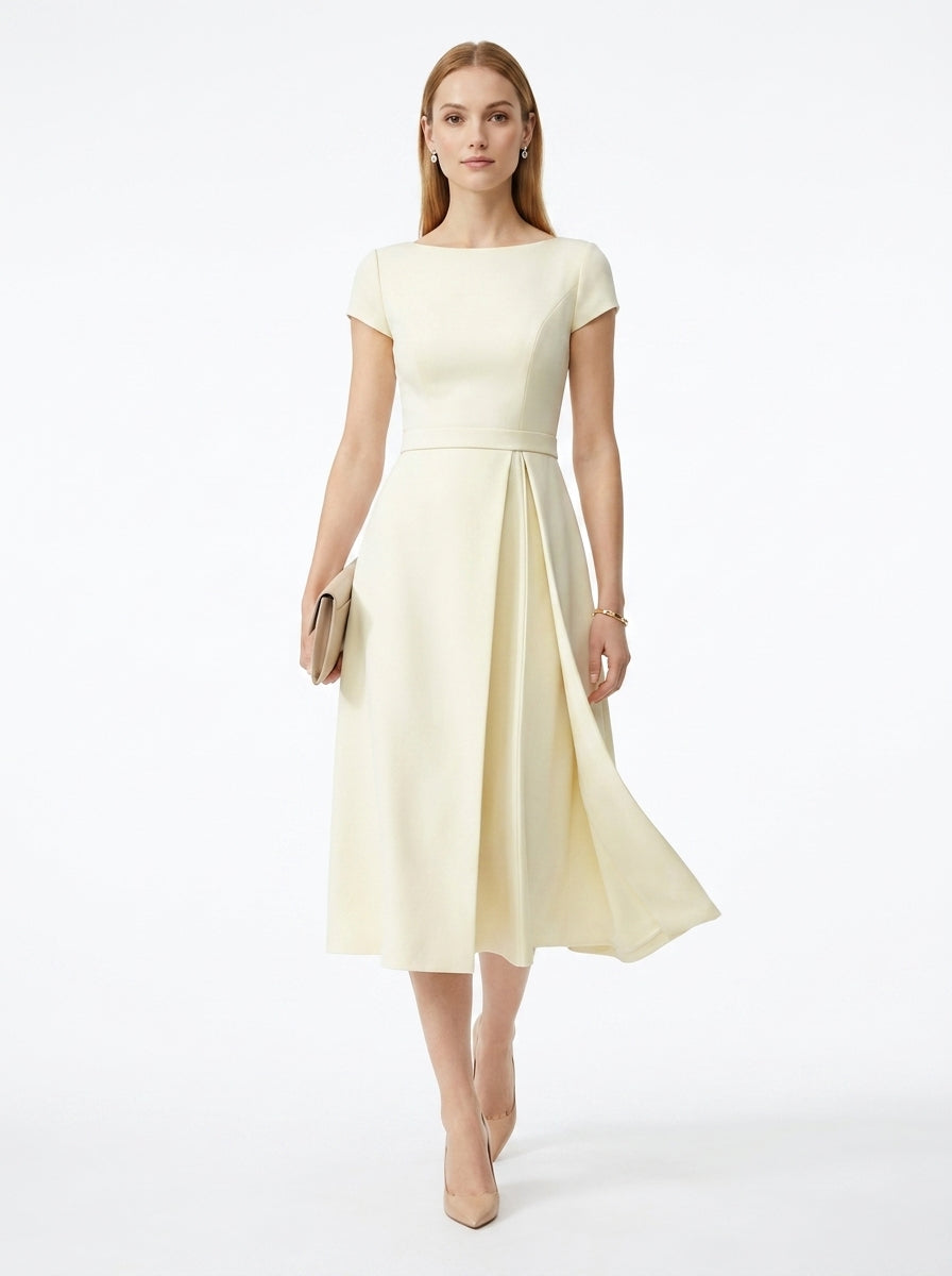 LadyLuxury | Sculptural A-Line Midi Dress - Elegant High-Waist Pleated Formal Gown