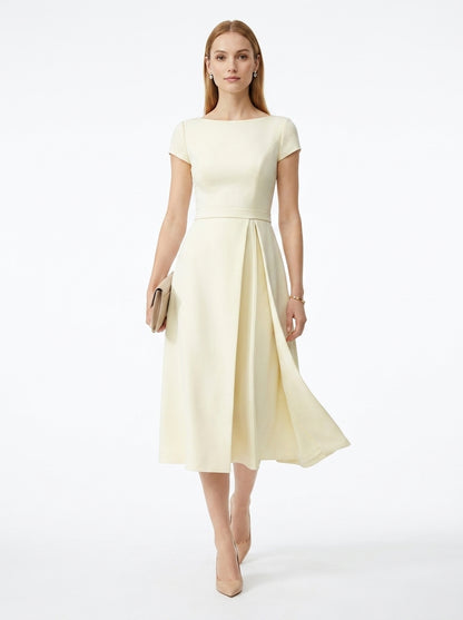 LadyLuxury | Sculptural A-Line Midi Dress - Elegant High-Waist Pleated Formal Gown