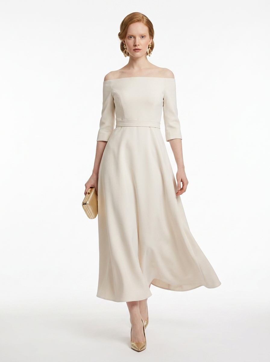 LadyLuxury | Elegant High-Waist A-Line Maxi Dress - Long Sleeve Crew Neck
