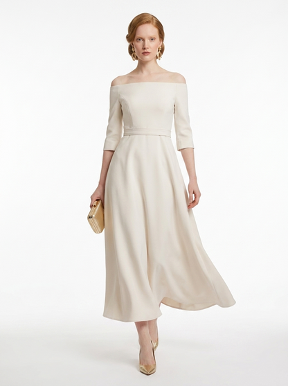 LadyLuxury | Elegant High-Waist A-Line Maxi Dress - Long Sleeve Crew Neck