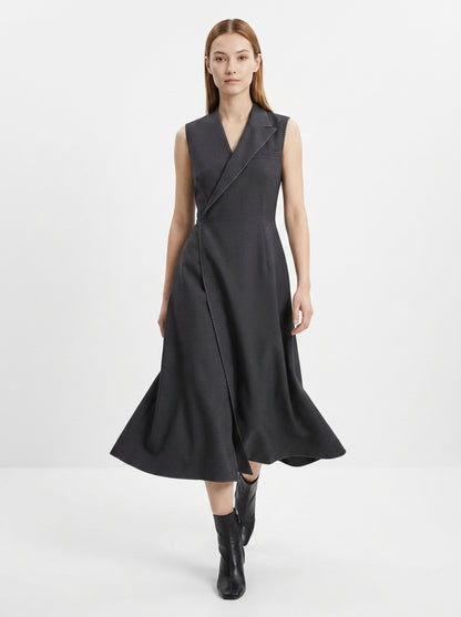 LadyLuxury | Asymmetrical Tailored Midi Dress - Structured Sleeveless A-Line Dress