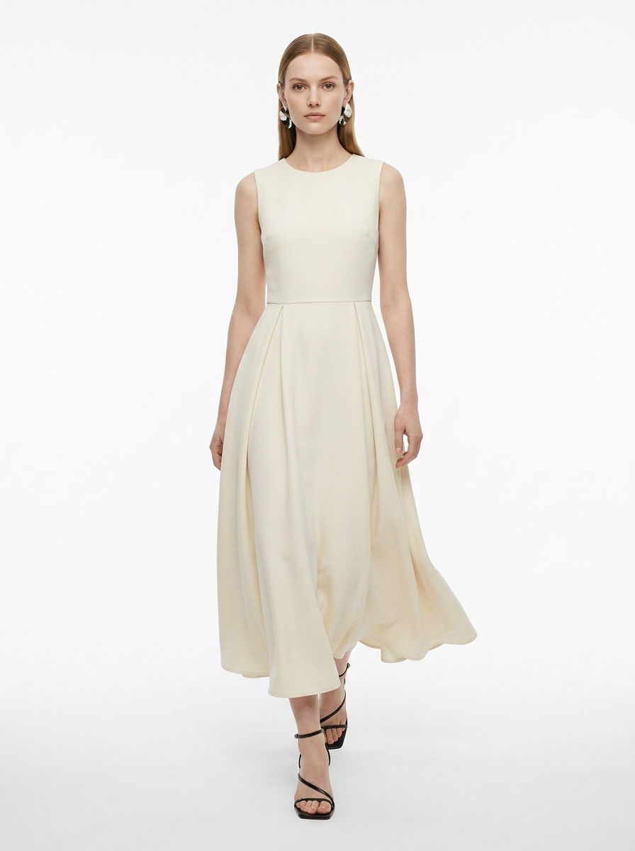LadyLuxury | Sculptural Pleated Sleeveless A-Line Midi Dress
