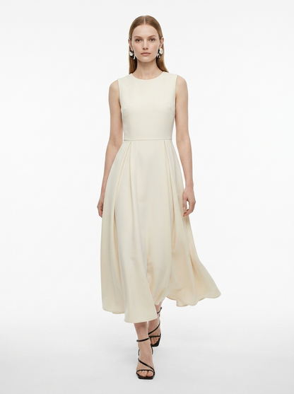 LadyLuxury | Sculptural Pleated Sleeveless A-Line Midi Dress