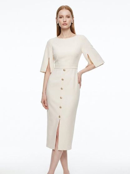LadyLuxury | High-Waist Buttoned A-Line Midi Dress