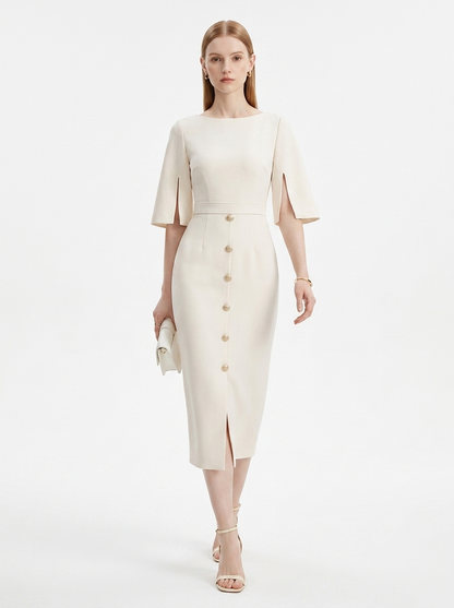 LadyLuxury | High-Waist Buttoned A-Line Midi Dress