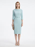 LadyLuxury | Architectural Boat Neck Midi Sheath Dress in Light Blue