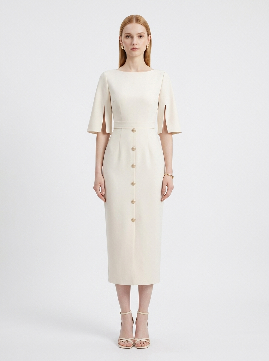 LadyLuxury | High-Waist Buttoned A-Line Midi Dress
