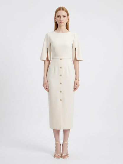 LadyLuxury | High-Waist Buttoned A-Line Midi Dress
