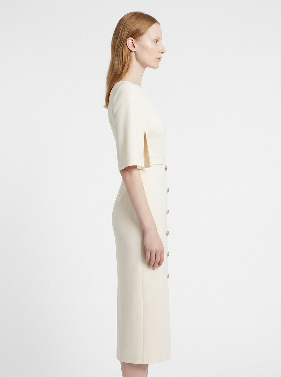 LadyLuxury | High-Waist Buttoned A-Line Midi Dress