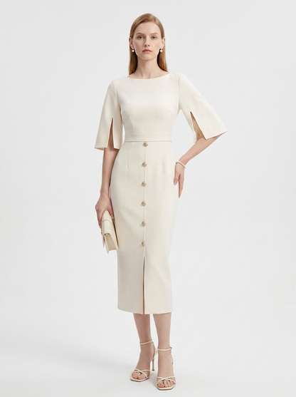 LadyLuxury | High-Waist Buttoned A-Line Midi Dress