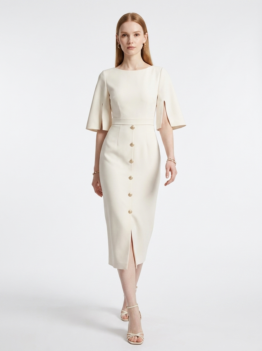 LadyLuxury | High-Waist Buttoned A-Line Midi Dress