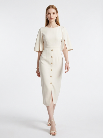 LadyLuxury | High-Waist Buttoned A-Line Midi Dress