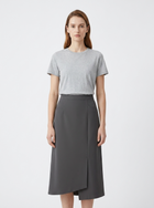 LadyLuxury | High-Waist Asymmetrical Slit Midi Skirt in Slate Grey
