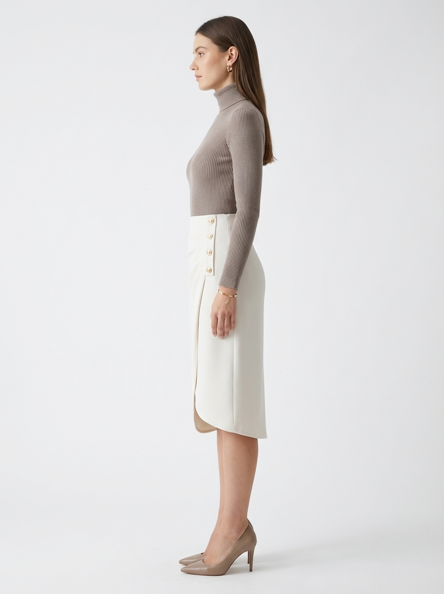 LadyLuxury | Asymmetrical Draped Midi Skirt - Parisian Chic High-Waisted Wrap Skirt