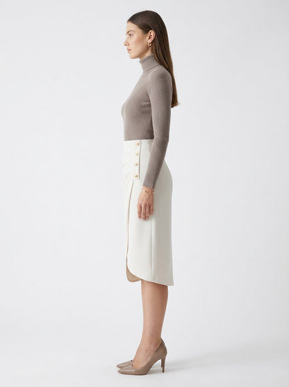 LadyLuxury | Asymmetrical Draped Midi Skirt - Parisian Chic High-Waisted Wrap Skirt