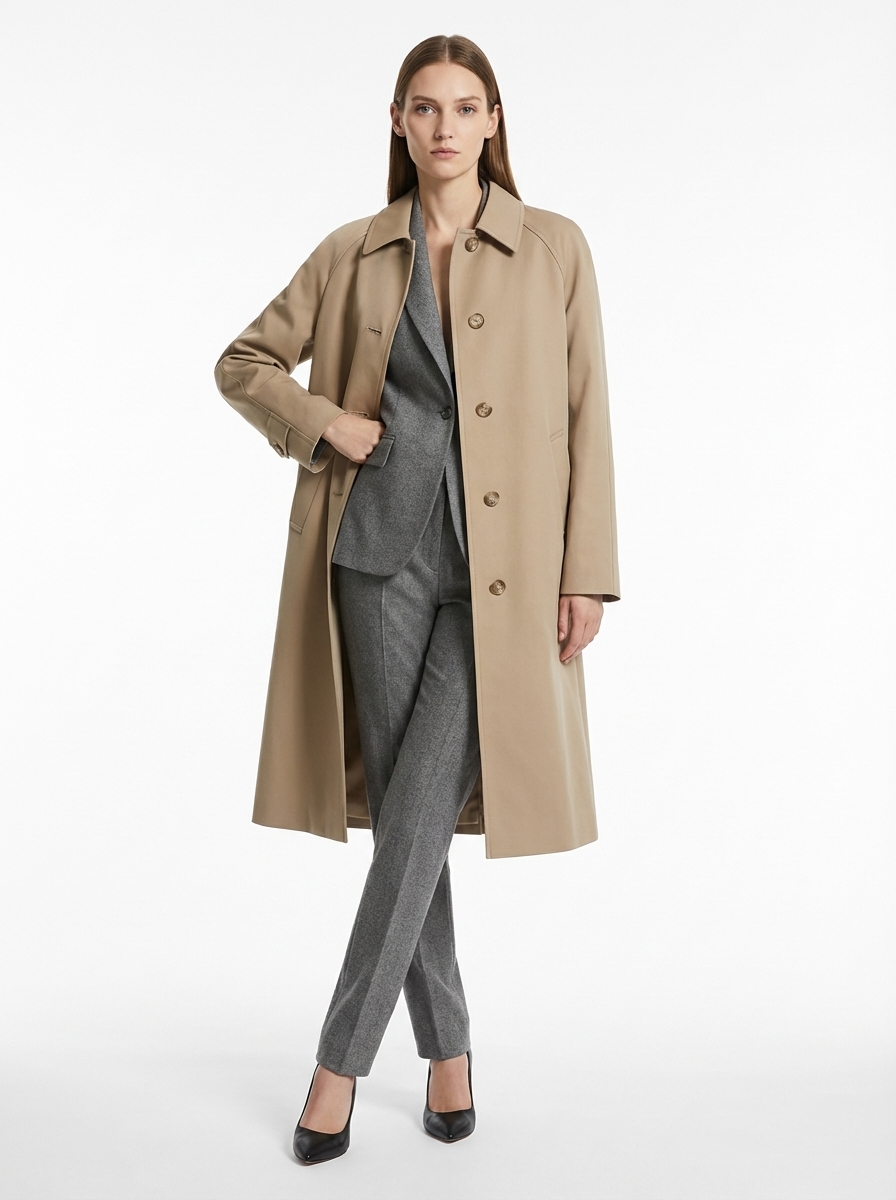 LadyLuxury | British Heritage Long Trench Coat - Classic A-Line Overcoat for Office & Commute