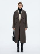 LadyLuxury | Minimalist Architectural Oversized Wool Overcoat - Dark Taupe Double-Breasted Longline Coat